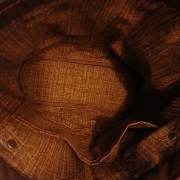 New Bucket Saddle Bag Purse Tote Brown Purple Chevron Aztec print Pleather - Picture 8 of 9